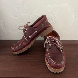 Timberland Men's Authentic 3-Eye Lug Handsewn Leather Boat Shoe Burgundy 7.5 M